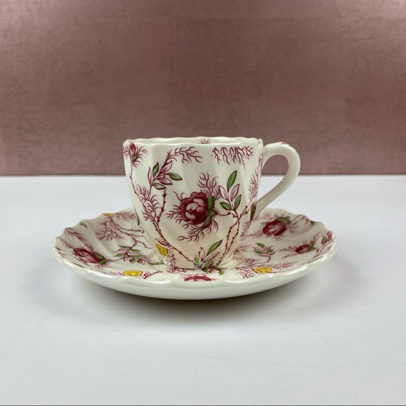 Copeland Spode Rosebud Chintz Red White Floral Teacup Saucer Set - Picture 2 of 7